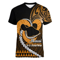 Personalised Hawaii Women V Neck T Shirt Maui Be Strong Kakau Gold Version - Wonder Print Shop