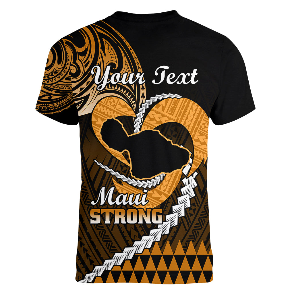 Personalised Hawaii Women V Neck T Shirt Maui Be Strong Kakau Gold Version - Wonder Print Shop