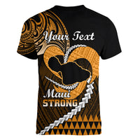 Personalised Hawaii Women V Neck T Shirt Maui Be Strong Kakau Gold Version - Wonder Print Shop