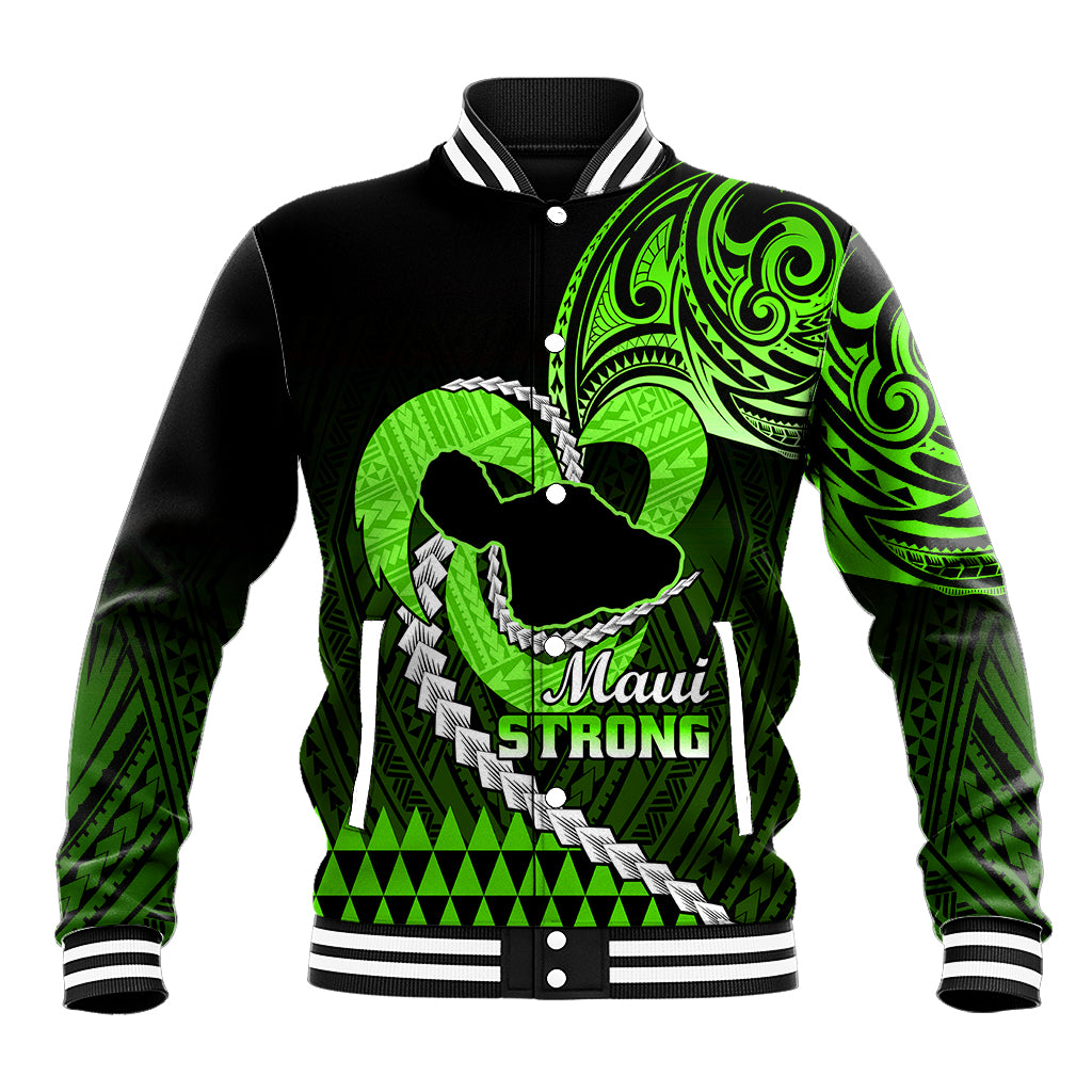 Personalised Hawaii Baseball Jacket Maui Be Strong Kakau Green Version - Wonder Print Shop