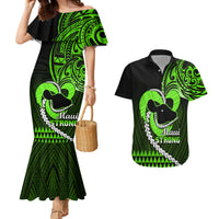 Personalised Hawaii Couples Matching Mermaid Dress and Hawaiian Shirt Maui Be Strong Kakau Green Version - Wonder Print Shop