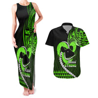 Personalised Hawaii Couples Matching Tank Maxi Dress and Hawaiian Shirt Maui Be Strong Kakau Green Version - Wonder Print Shop