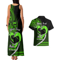 Personalised Hawaii Couples Matching Tank Maxi Dress and Hawaiian Shirt Maui Be Strong Kakau Green Version - Wonder Print Shop