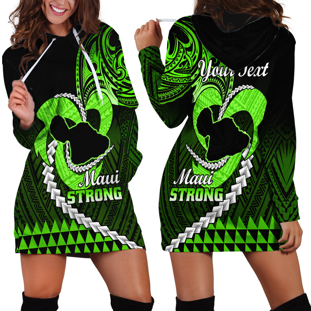 Personalised Hawaii Hoodie Dress Maui Be Strong Kakau Green Version - Wonder Print Shop