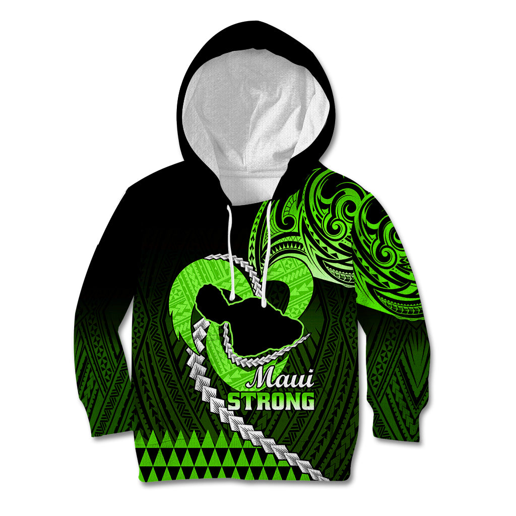 Personalised Hawaii Kid Hoodie Maui Be Strong Kakau Green Version - Wonder Print Shop