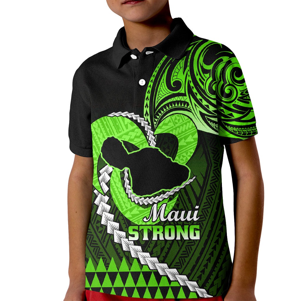 Personalised Hawaii Kid Polo Shirt Maui Be Strong Kakau Green Version - Wonder Print Shop