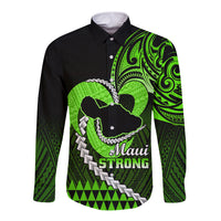 Personalised Hawaii Long Sleeve Button Shirt Maui Be Strong Kakau Green Version - Wonder Print Shop