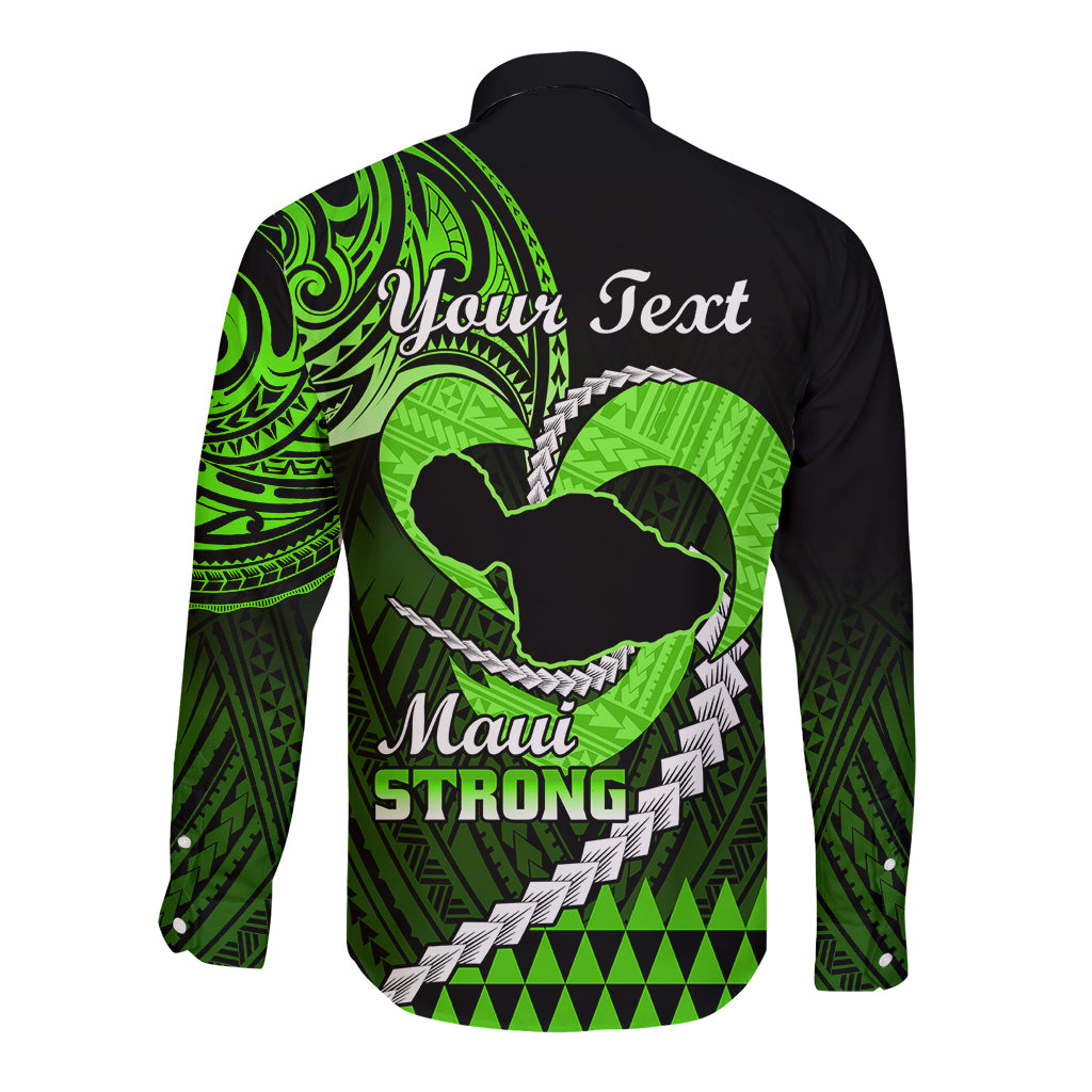 Personalised Hawaii Long Sleeve Button Shirt Maui Be Strong Kakau Green Version - Wonder Print Shop