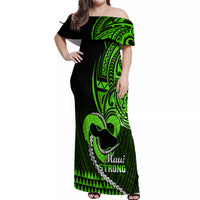 Personalised Hawaii Off Shoulder Maxi Dress Maui Be Strong Kakau Green Version - Wonder Print Shop