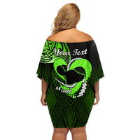 Personalised Hawaii Off Shoulder Short Dress Maui Be Strong Kakau Green Version - Wonder Print Shop