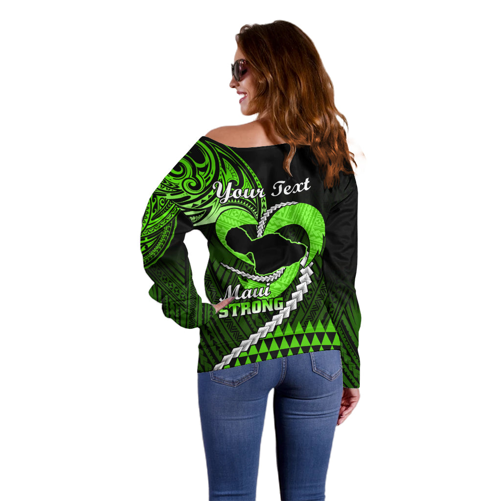 Personalised Hawaii Off Shoulder Sweater Maui Be Strong Kakau Green Version - Wonder Print Shop