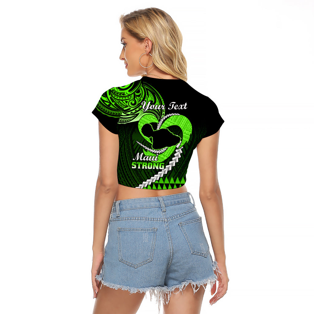 Personalised Hawaii Raglan Cropped T Shirt Maui Be Strong Kakau Green Version - Wonder Print Shop