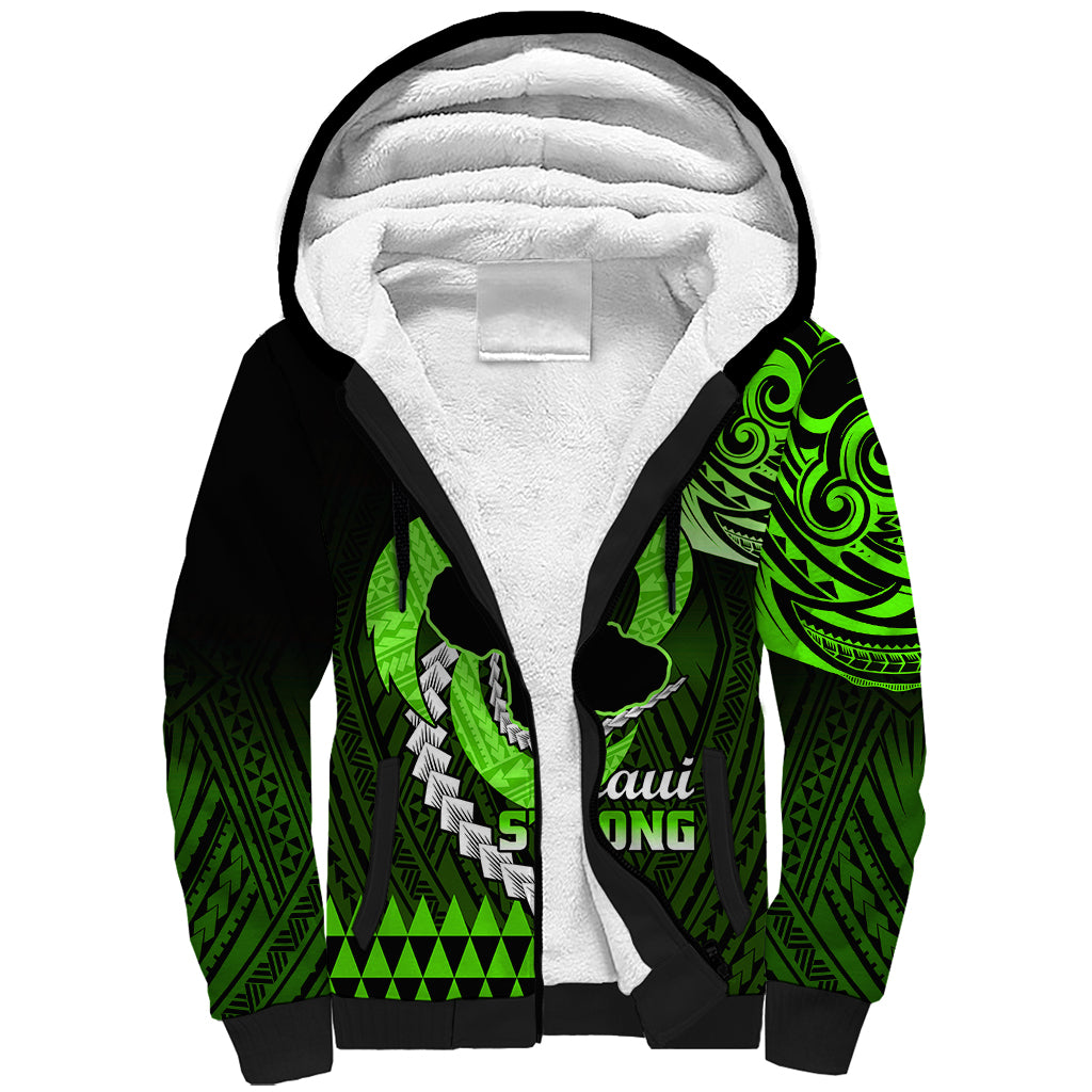 Personalised Hawaii Sherpa Hoodie Maui Be Strong Kakau Green Version - Wonder Print Shop