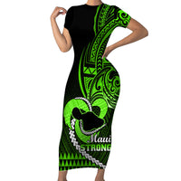 Personalised Hawaii Short Sleeve Bodycon Dress Maui Be Strong Kakau Green Version - Wonder Print Shop