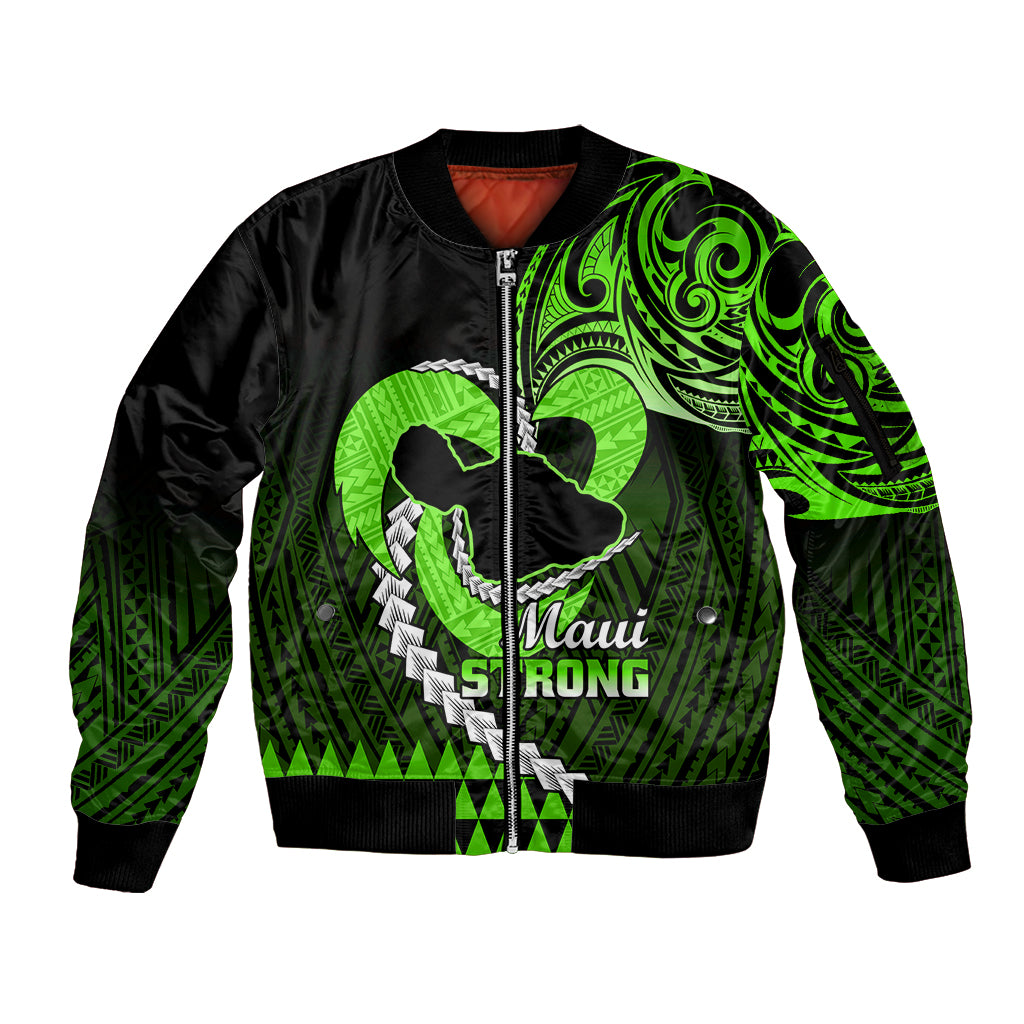Personalised Hawaii Sleeve Zip Bomber Jacket Maui Be Strong Kakau Green Version - Wonder Print Shop