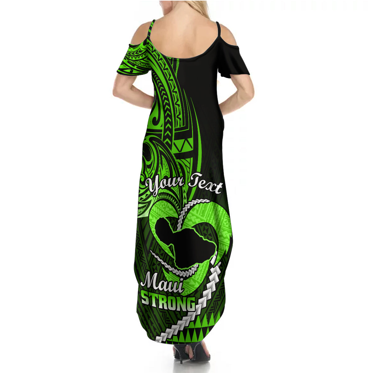 Personalised Hawaii Summer Maxi Dress Maui Be Strong Kakau Green Version - Wonder Print Shop