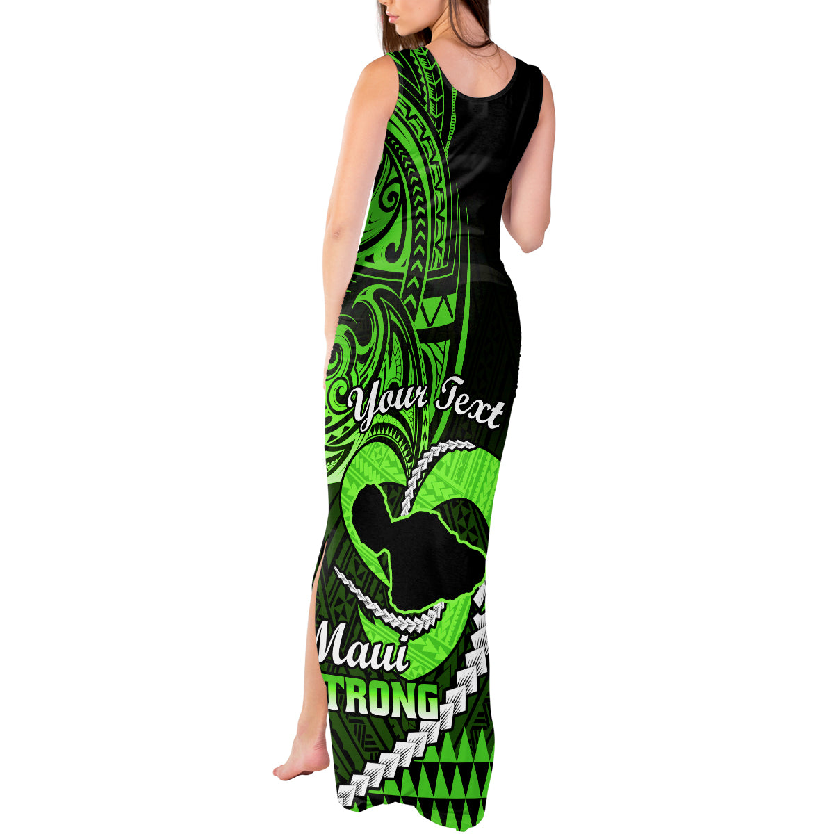 Personalised Hawaii Tank Maxi Dress Maui Be Strong Kakau Green Version - Wonder Print Shop
