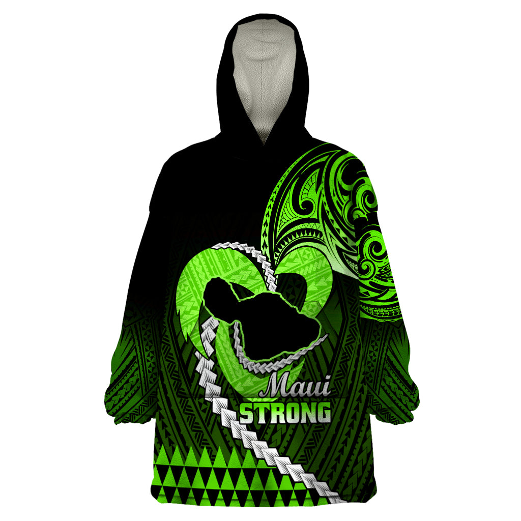 Personalised Hawaii Wearable Blanket Hoodie Maui Be Strong Kakau Green Version - Wonder Print Shop