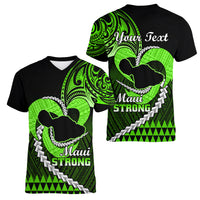 Personalised Hawaii Women V Neck T Shirt Maui Be Strong Kakau Green Version - Wonder Print Shop