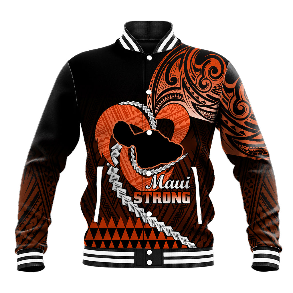 Personalised Hawaii Baseball Jacket Maui Be Strong Kakau Orange Version - Wonder Print Shop