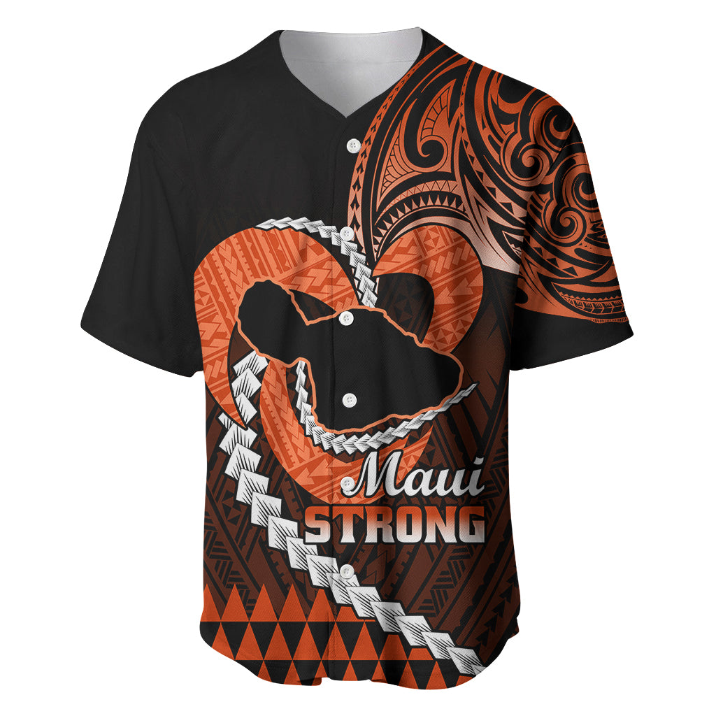 Personalised Hawaii Baseball Jersey Maui Be Strong Kakau Orange Version - Wonder Print Shop