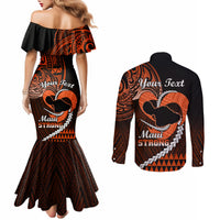 personalised-hawaii-couples-matching-mermaid-dress-and-long-sleeve-button-shirts-maui-be-strong-kakau-orange-version
