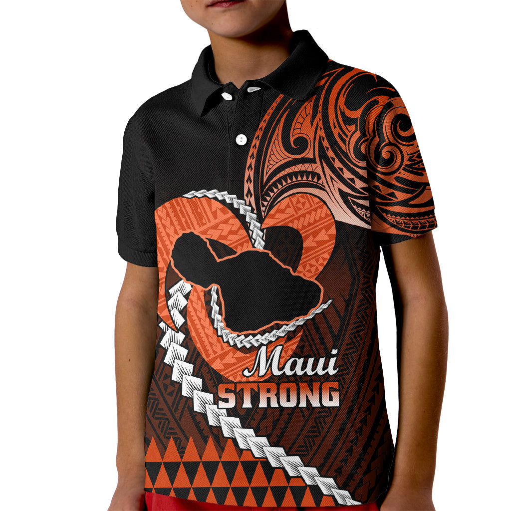Personalised Hawaii Kid Polo Shirt Maui Be Strong Kakau Orange Version - Wonder Print Shop