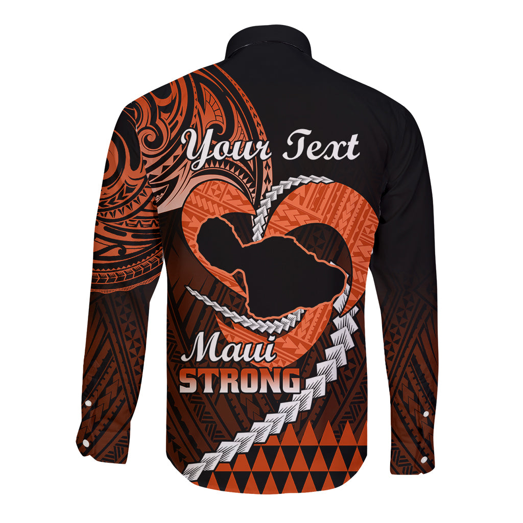 Personalised Hawaii Long Sleeve Button Shirt Maui Be Strong Kakau Orange Version - Wonder Print Shop
