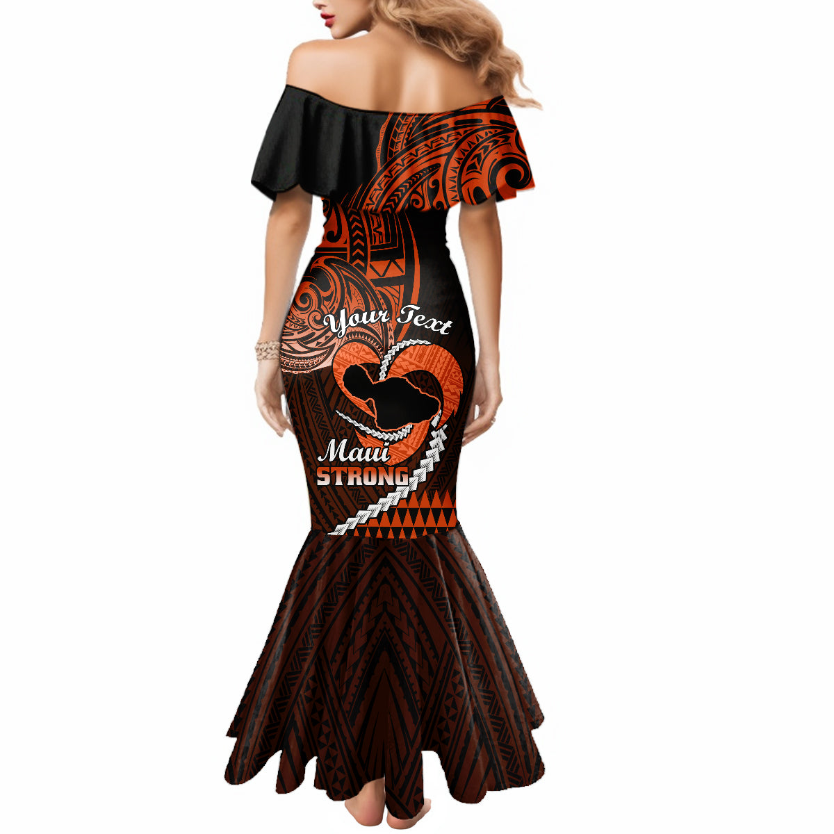 Personalised Hawaii Mermaid Dress Maui Be Strong Kakau Orange Version - Wonder Print Shop