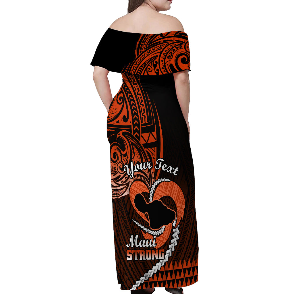 Personalised Hawaii Off Shoulder Maxi Dress Maui Be Strong Kakau Orange Version - Wonder Print Shop