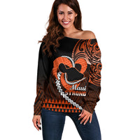 Personalised Hawaii Off Shoulder Sweater Maui Be Strong Kakau Orange Version - Wonder Print Shop