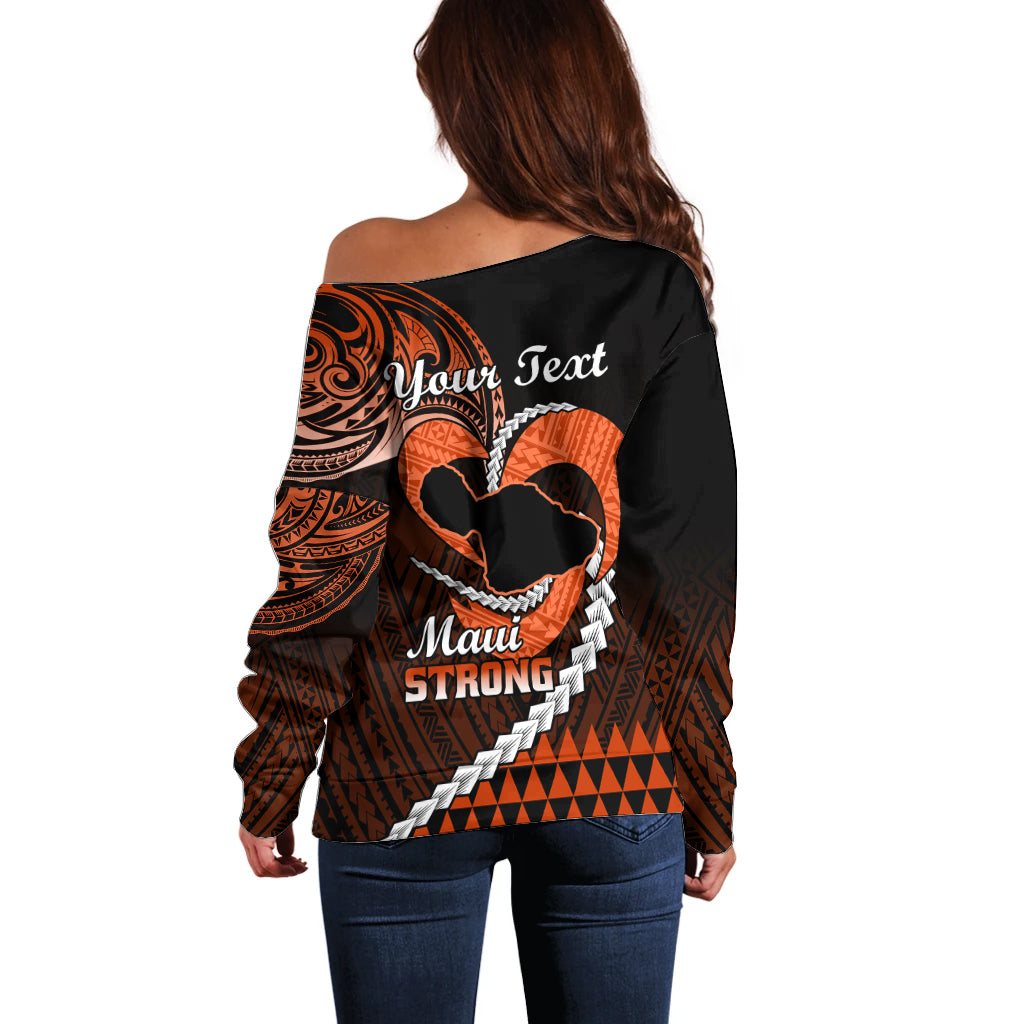 Personalised Hawaii Off Shoulder Sweater Maui Be Strong Kakau Orange Version - Wonder Print Shop