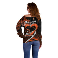 Personalised Hawaii Off Shoulder Sweater Maui Be Strong Kakau Orange Version - Wonder Print Shop