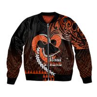 Personalised Hawaii Sleeve Zip Bomber Jacket Maui Be Strong Kakau Orange Version - Wonder Print Shop