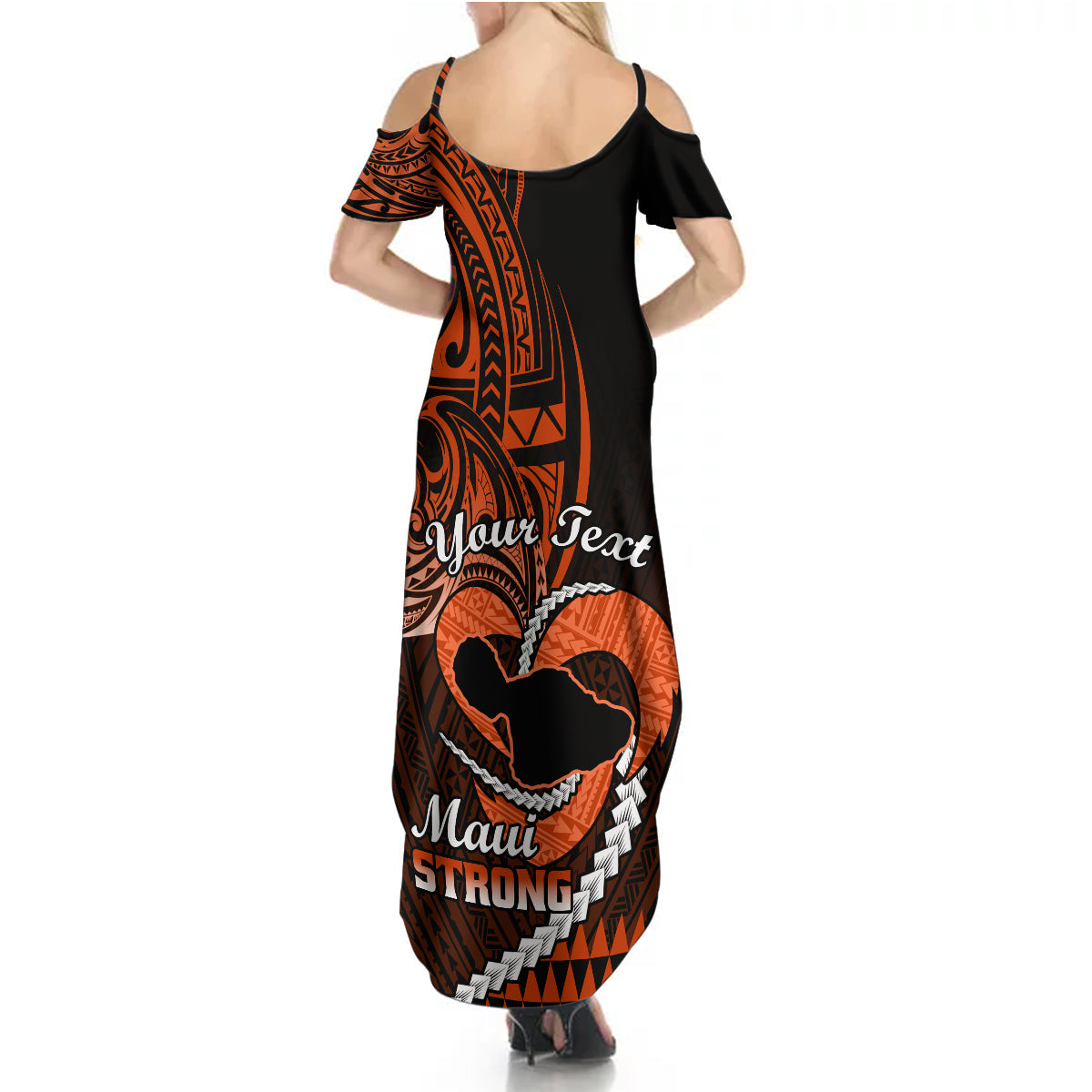 Personalised Hawaii Summer Maxi Dress Maui Be Strong Kakau Orange Version - Wonder Print Shop