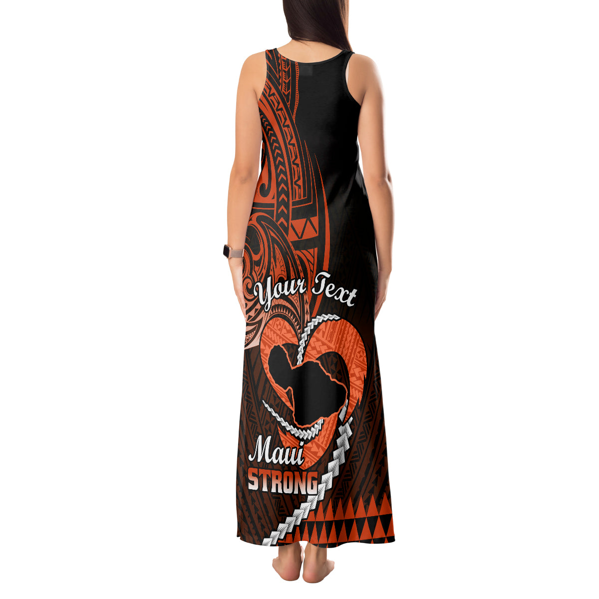 Personalised Hawaii Tank Maxi Dress Maui Be Strong Kakau Orange Version - Wonder Print Shop