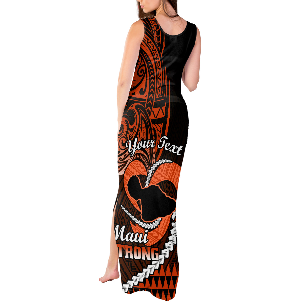 Personalised Hawaii Tank Maxi Dress Maui Be Strong Kakau Orange Version - Wonder Print Shop