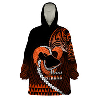 Personalised Hawaii Wearable Blanket Hoodie Maui Be Strong Kakau Orange Version - Wonder Print Shop