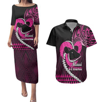 Personalised Hawaii Couples Matching Puletasi Dress and Hawaiian Shirt Maui Be Strong Kakau Pink Version - Wonder Print Shop