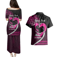 Personalised Hawaii Couples Matching Puletasi Dress and Hawaiian Shirt Maui Be Strong Kakau Pink Version - Wonder Print Shop