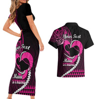 Personalised Hawaii Couples Matching Short Sleeve Bodycon Dress and Hawaiian Shirt Maui Be Strong Kakau Pink Version - Wonder Print Shop