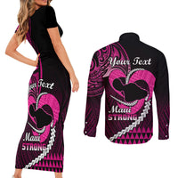 Personalised Hawaii Couples Matching Short Sleeve Bodycon Dress and Long Sleeve Button Shirts Maui Be Strong Kakau Pink Version - Wonder Print Shop