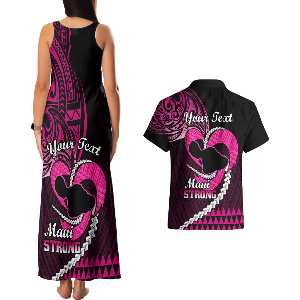 Personalised Hawaii Couples Matching Tank Maxi Dress and Hawaiian Shirt Maui Be Strong Kakau Pink Version - Wonder Print Shop