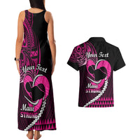 Personalised Hawaii Couples Matching Tank Maxi Dress and Hawaiian Shirt Maui Be Strong Kakau Pink Version - Wonder Print Shop