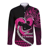 Personalised Hawaii Long Sleeve Button Shirt Maui Be Strong Kakau Pink Version - Wonder Print Shop