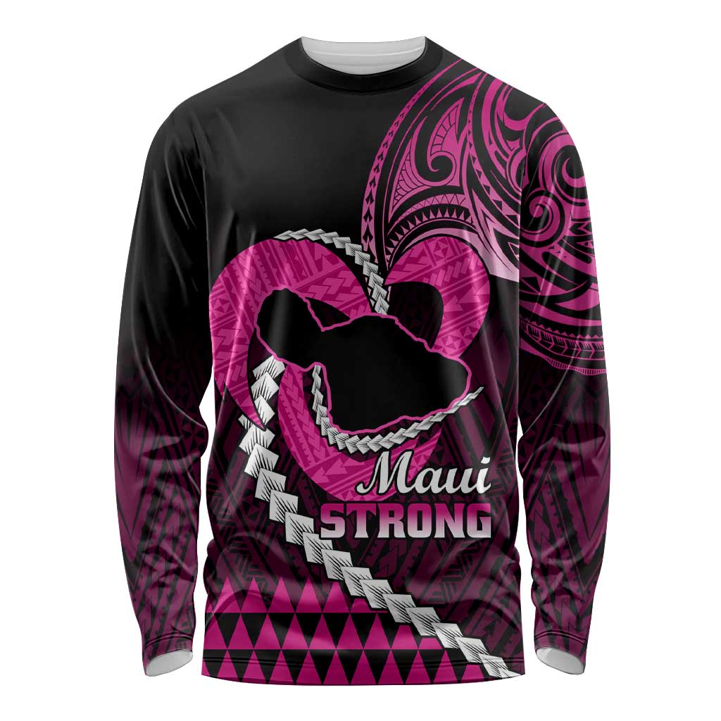 Personalised Hawaii Long Sleeve Shirt Maui Be Strong Kakau Pink Version LT01