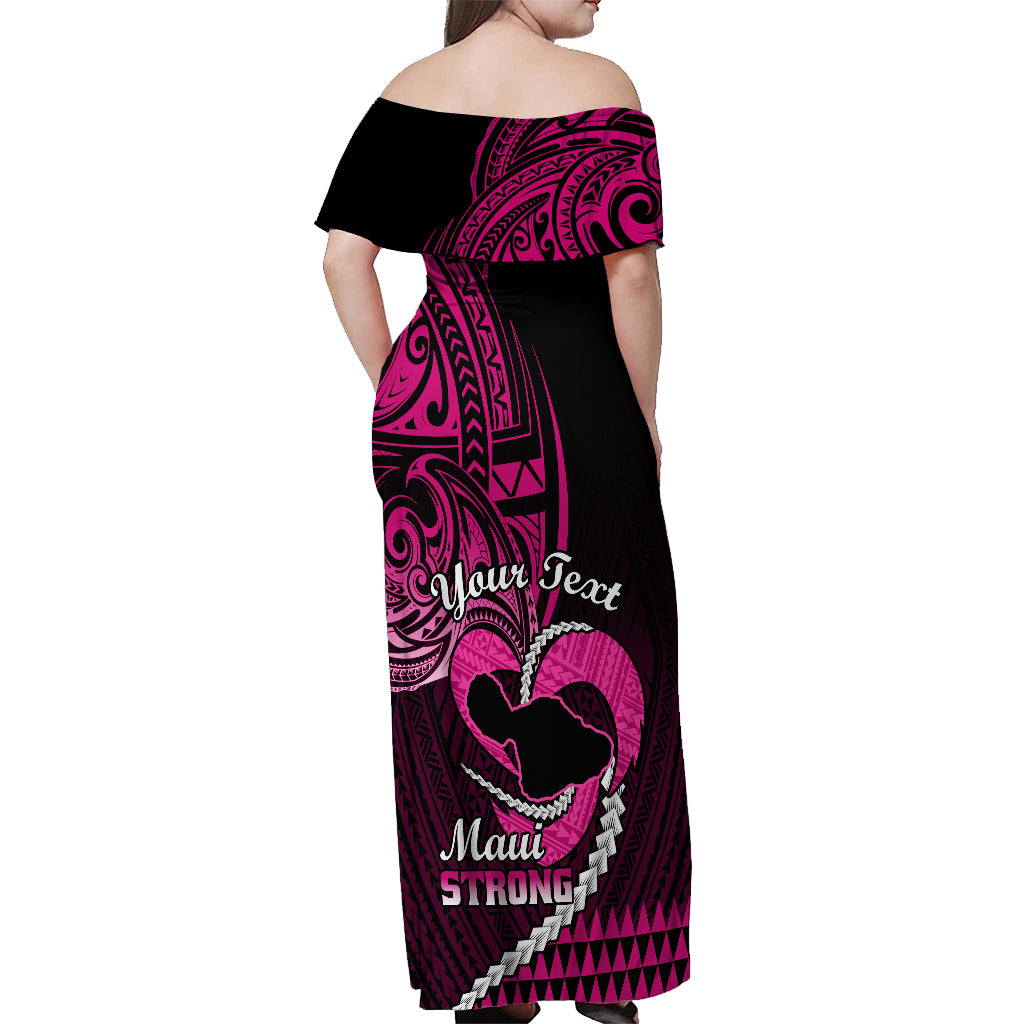 Personalised Hawaii Off Shoulder Maxi Dress Maui Be Strong Kakau Pink Version - Wonder Print Shop
