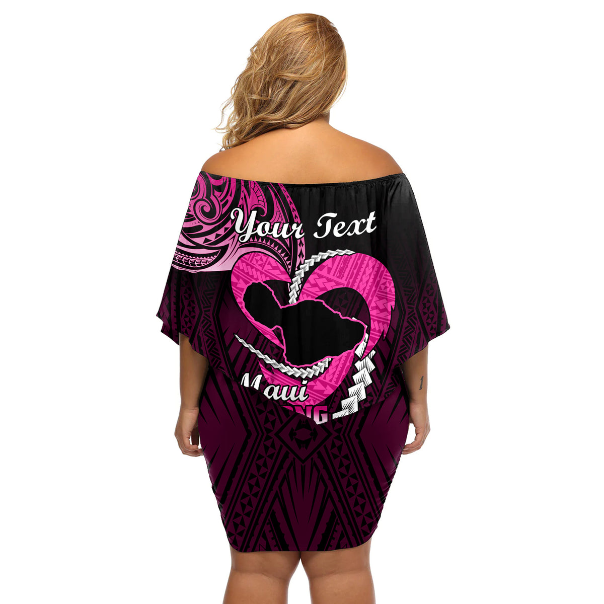 Personalised Hawaii Off Shoulder Short Dress Maui Be Strong Kakau Pink Version - Wonder Print Shop