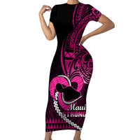 Personalised Hawaii Short Sleeve Bodycon Dress Maui Be Strong Kakau Pink Version - Wonder Print Shop