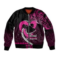 Personalised Hawaii Sleeve Zip Bomber Jacket Maui Be Strong Kakau Pink Version - Wonder Print Shop